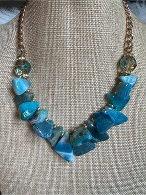 RJ Graziano Bright Blue dyed Agate and Gold Necklace